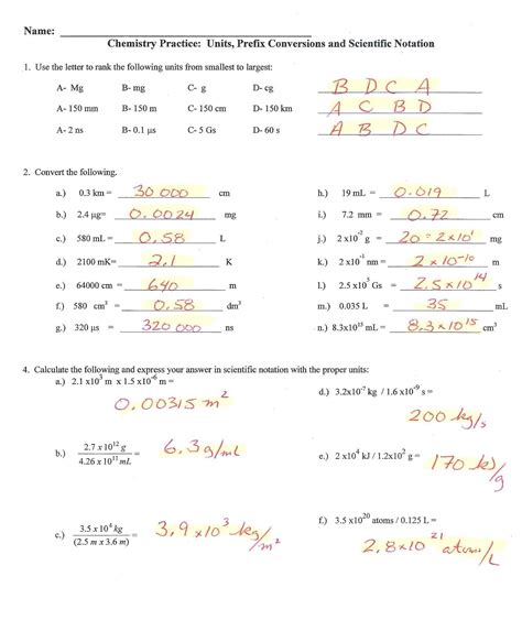 chemistry dimensional analysis worksheet 2 answer key